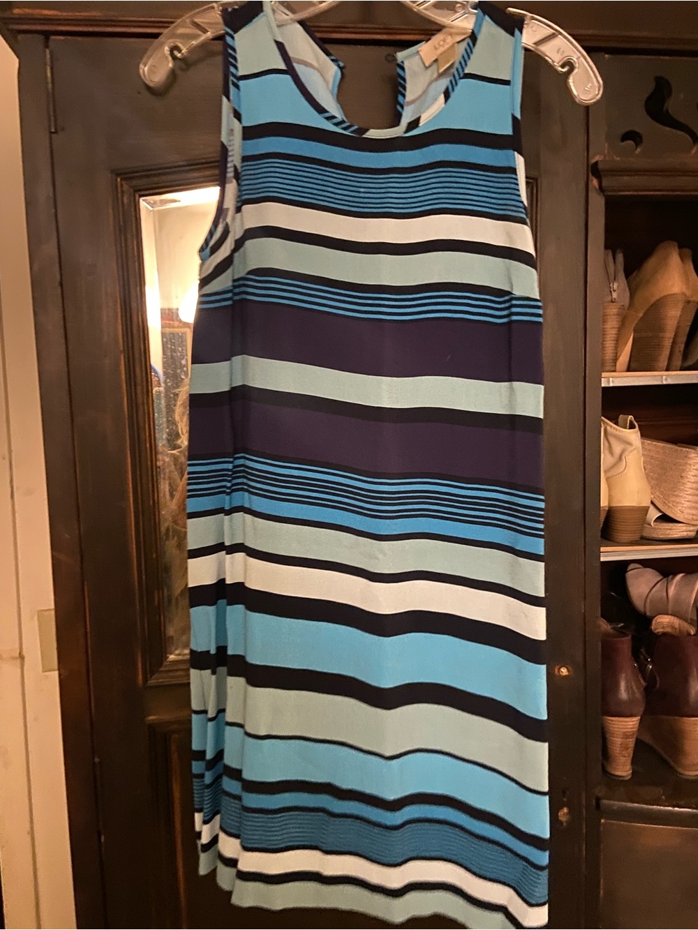 LOFT Striped Sleeveless Midi Dress in Navy and Light Blue